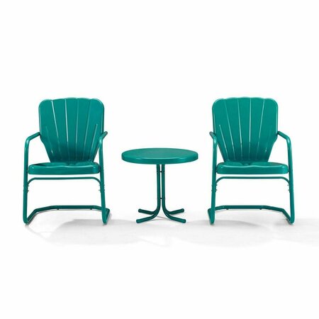 CLAUSTRO Ridgeland 3 Piece Metal Conversation Seating Set in Turquoise Gloss CL3595794